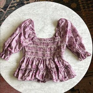 AE Floral Smocked lavender Top